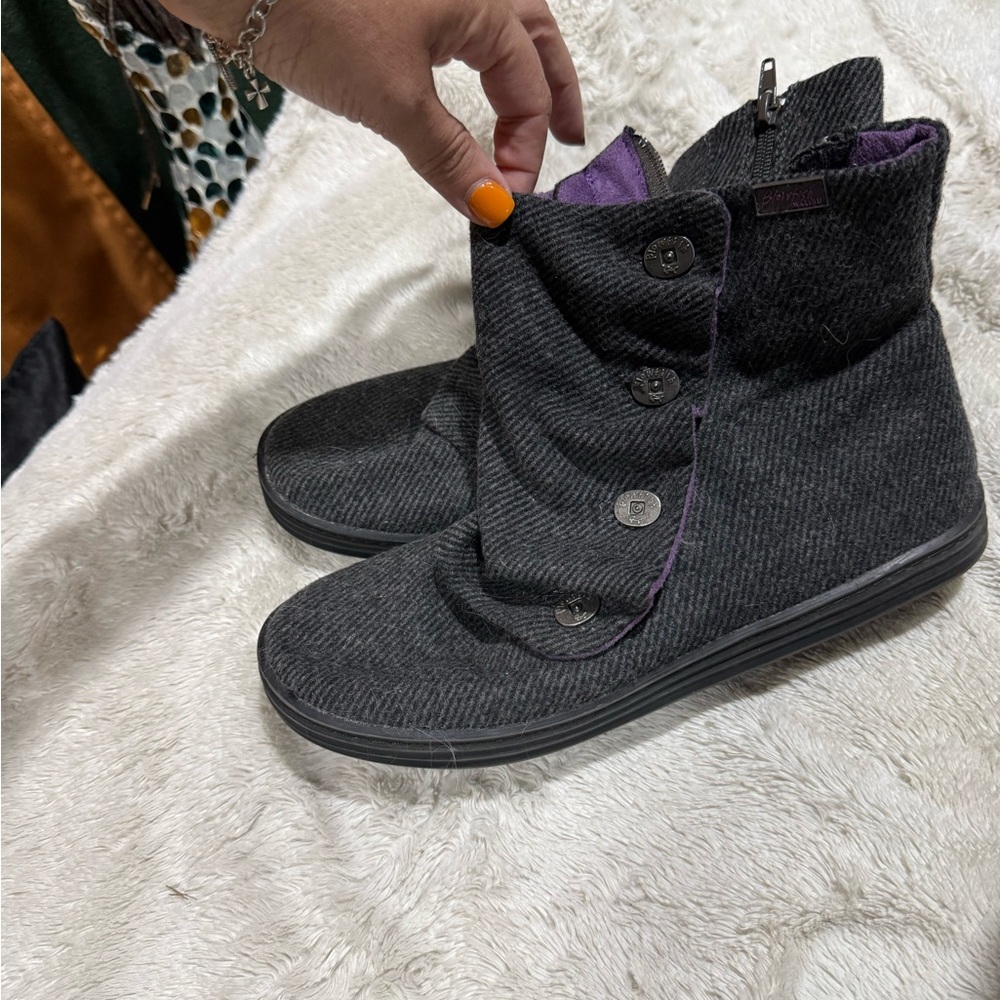 Gray Ankle Boots with Button Detail